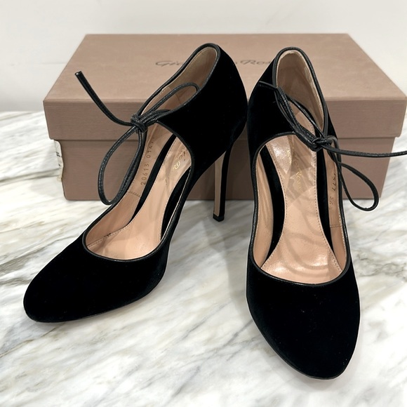 GIANVITO ROSSI JOLENE VELLUTO BLACK 36 1/2 6.5 - Picture 1 of 8
